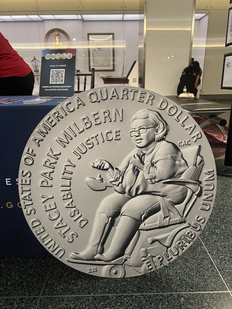 Enlarged version of the quarter depicting Stacey Park Milbern